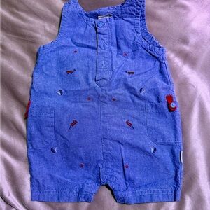Blue Kids Overalls with Red Accents
